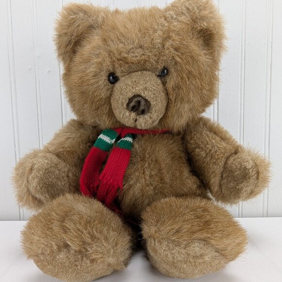 Vintage Russ Benjamin Brown Teddy Bear Plush 18" Stuffed Animal 947 Red Scarf - Picture 1 of 9